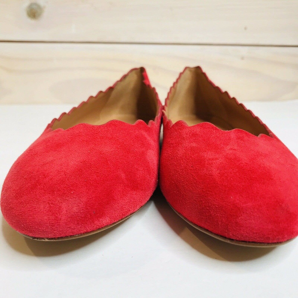 J Crew Poppy Red Suede Scallop Ballet Flats 7 - Picture 11 of 11